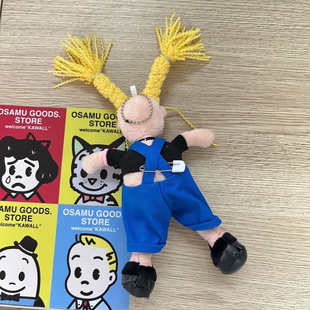 Colgante peludo amarillo de algodón PP para niña, colección esponjosa, mono azul, bolso para niña, adornos colgantes cómodos