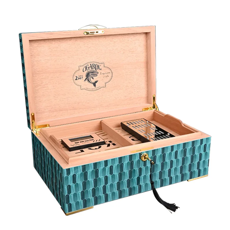 Luxury Cedar Wood Cigar Humidor Box, Sealed Double-Layer Large Capacity Storage Case, Holds Over 80 Cigars with Humidifier view 4