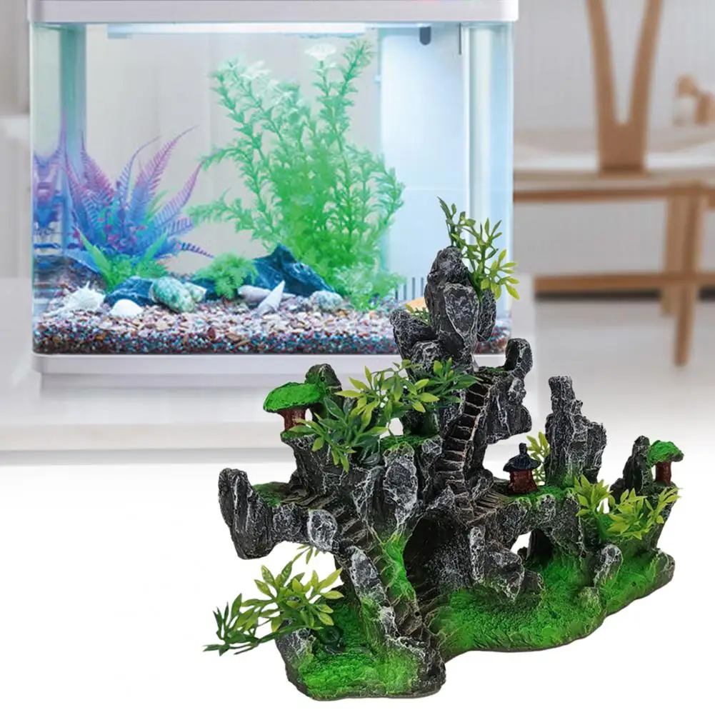 Useful Fish Tank Ornament Fade-less Double Side Resin Fake Rock Aquarium Decoration  Fish Tank Landscaping Hideout Decor