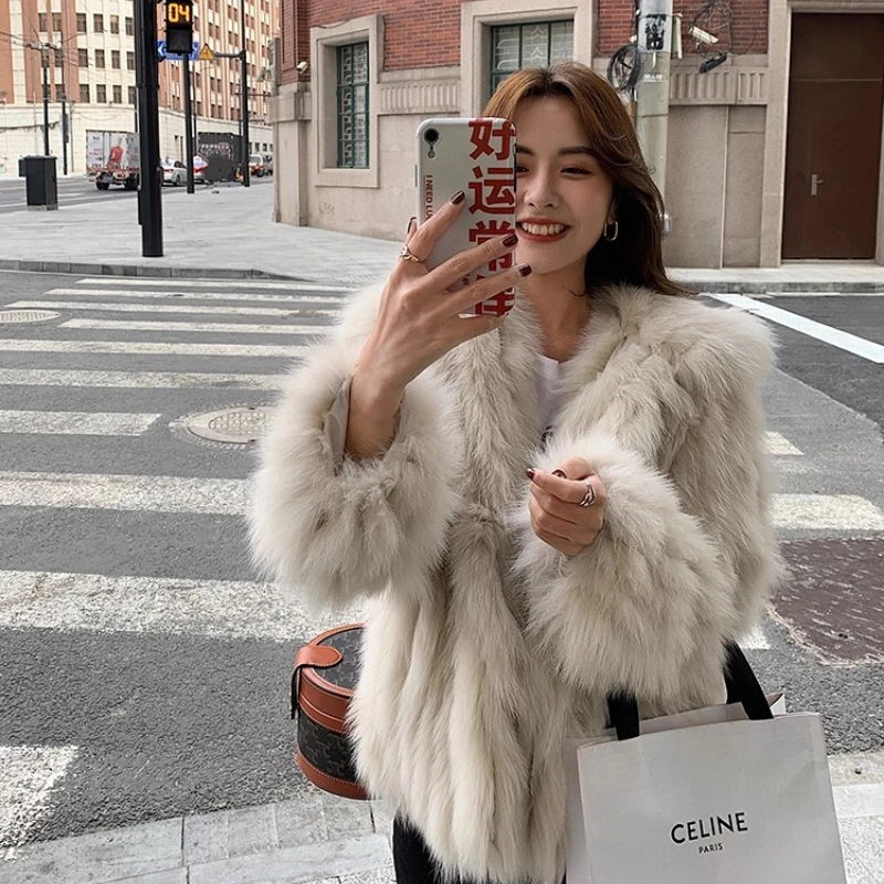 YOLANFAIRY natural whole fox jacket woman‘s winter warmth hooded commuting fashion youthful real fox fur coats woman luxury 2025