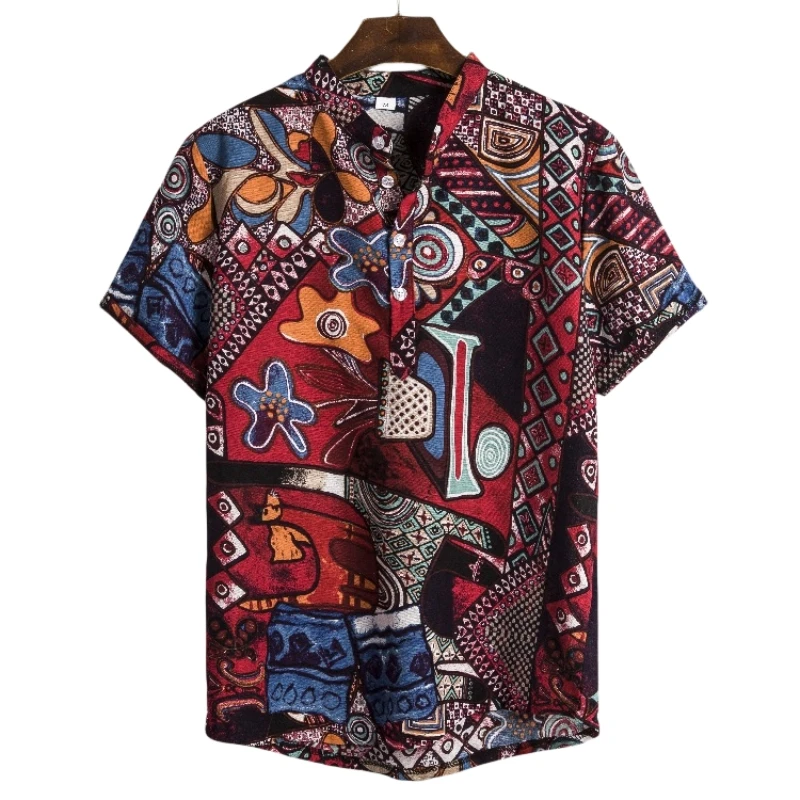 

Hawaiian Cotton High Quality Short Sleeve Shirts Men's Oversize Shirt Man Tiki Fashion Clothing Blouses Luxury Social T-shirts