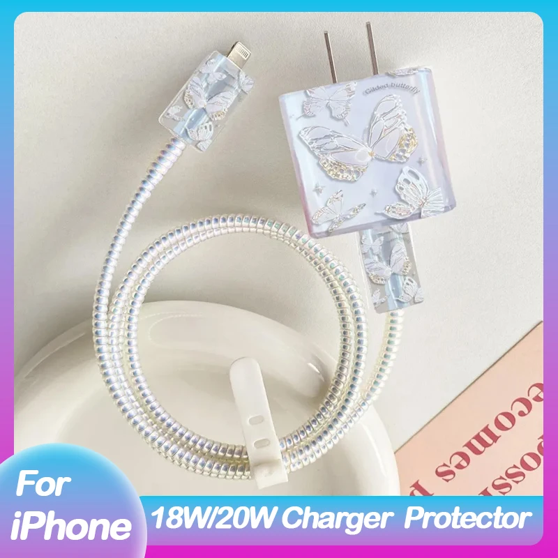 1 Set Charger Protector Case For Iphone 11 12 13 14 US 20W Fast Charging Protection Cover Cable Winder Spiral Protective Shell