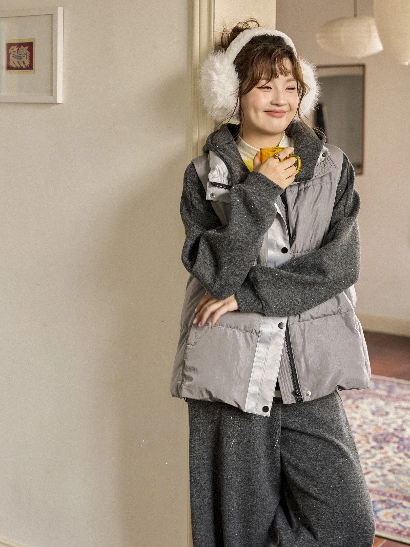 

plus Size Women's Diamond Vest White Du down Winter Warm Outerwear Casual Loose Fit Thiened Long Sve Collar Coat