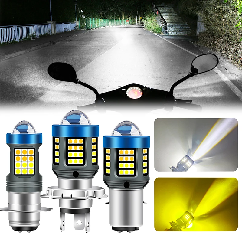 1pc H4 BA20D H6 LED Motorcycle Headlight CSP Dual Color White Yellow Hi Lo Beam Lens Fog Lamp for Motobike Scooter Running Light