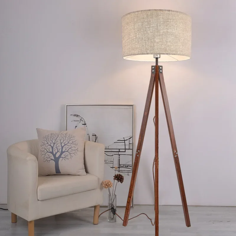 

Wood E27 Led Floor Lamps Creative Tripod for Living Room Remote Control Dim Study Lights Bedroom Bedside Lamp Eye Protection