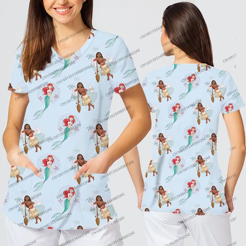 New Style Women's Tops with Pocket V-neck Streetwear Casual Clothing Summer 2025 Trend Disney Short Sleeve Y2k Female T-shirts