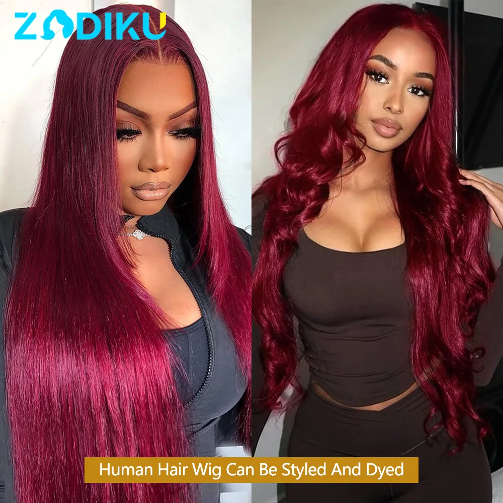 ZIDIKU 30 بوصة بورجوندي أحمر 13x6 خصلات الشعر المستعار الإنسان Hd الدانتيل الجبهة شعر طبيعي مفرود الباروكات 100% شعر الإنسان شعر مستعار أسود التخليص بيع