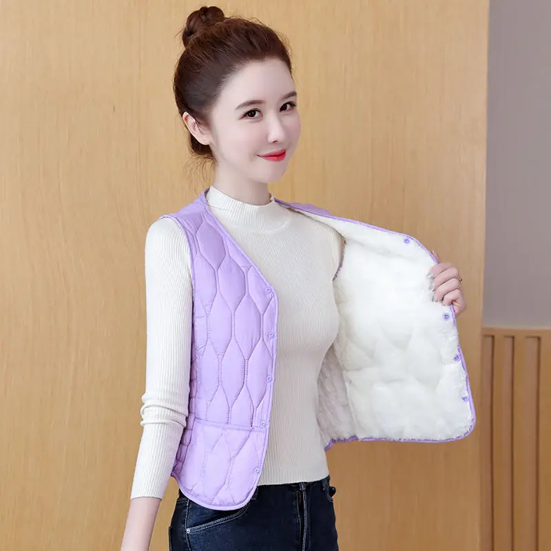 2026 New Autumn Winter Down Cotton Vest Women Coat Add Velvet Thick Warm Inner Wear Bottom Layer Vest Coat Jacket