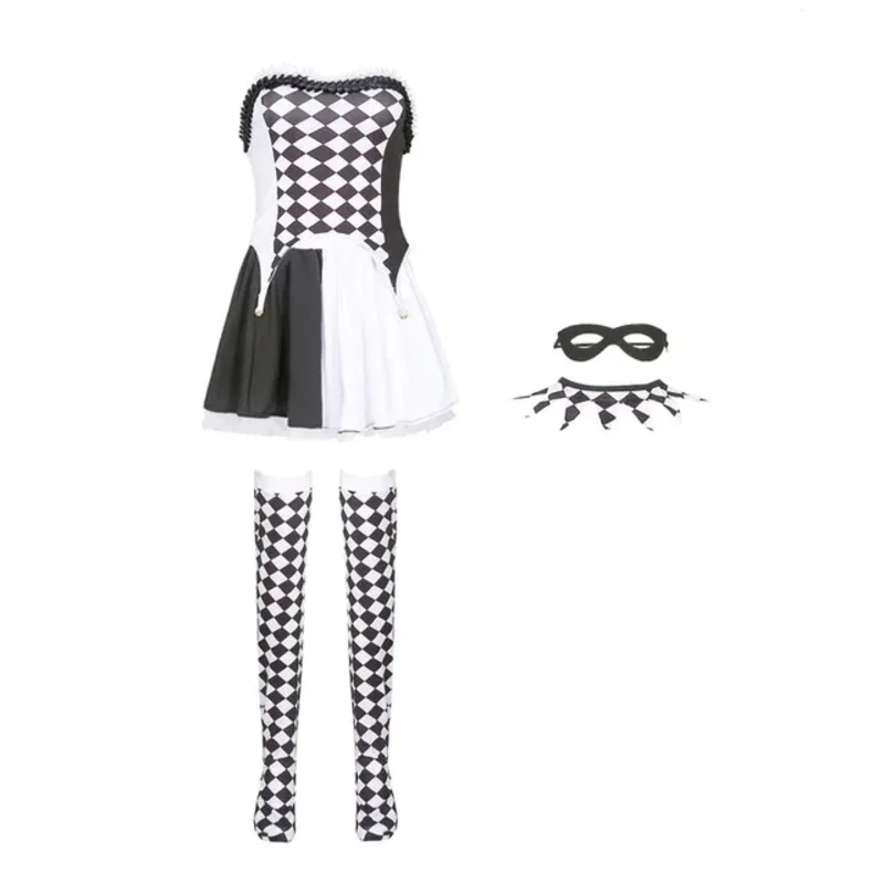 2025 NewAdult Women Sexy Harley Costume Halloween Movie Quinn Naughty Joker Clown Harleyquin Cosplay Fancy Dress Cruella De V AA