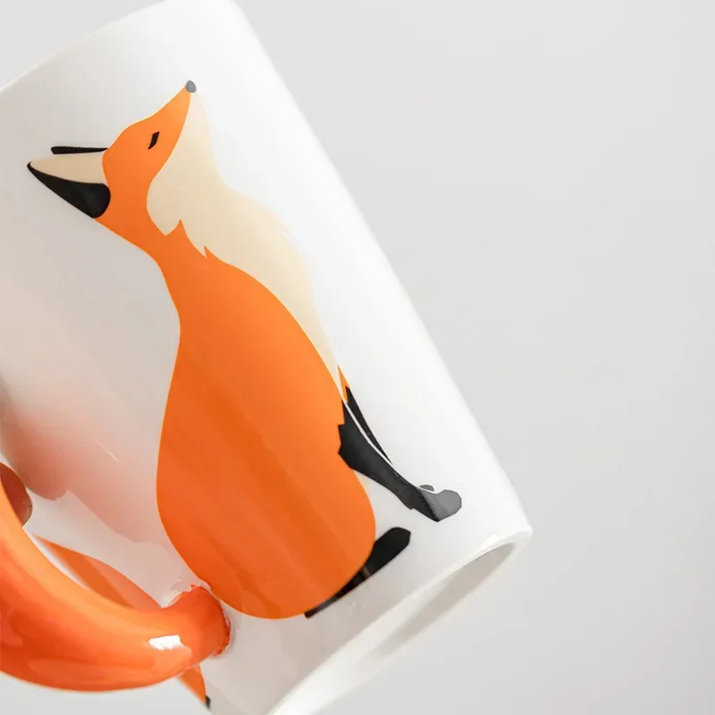 Tazze da caffè Creative Fox 3D Cartoon da 350ml con manico tazza da ufficio personalizzata tazza da tè in ceramica animale tazza da tè tazza da