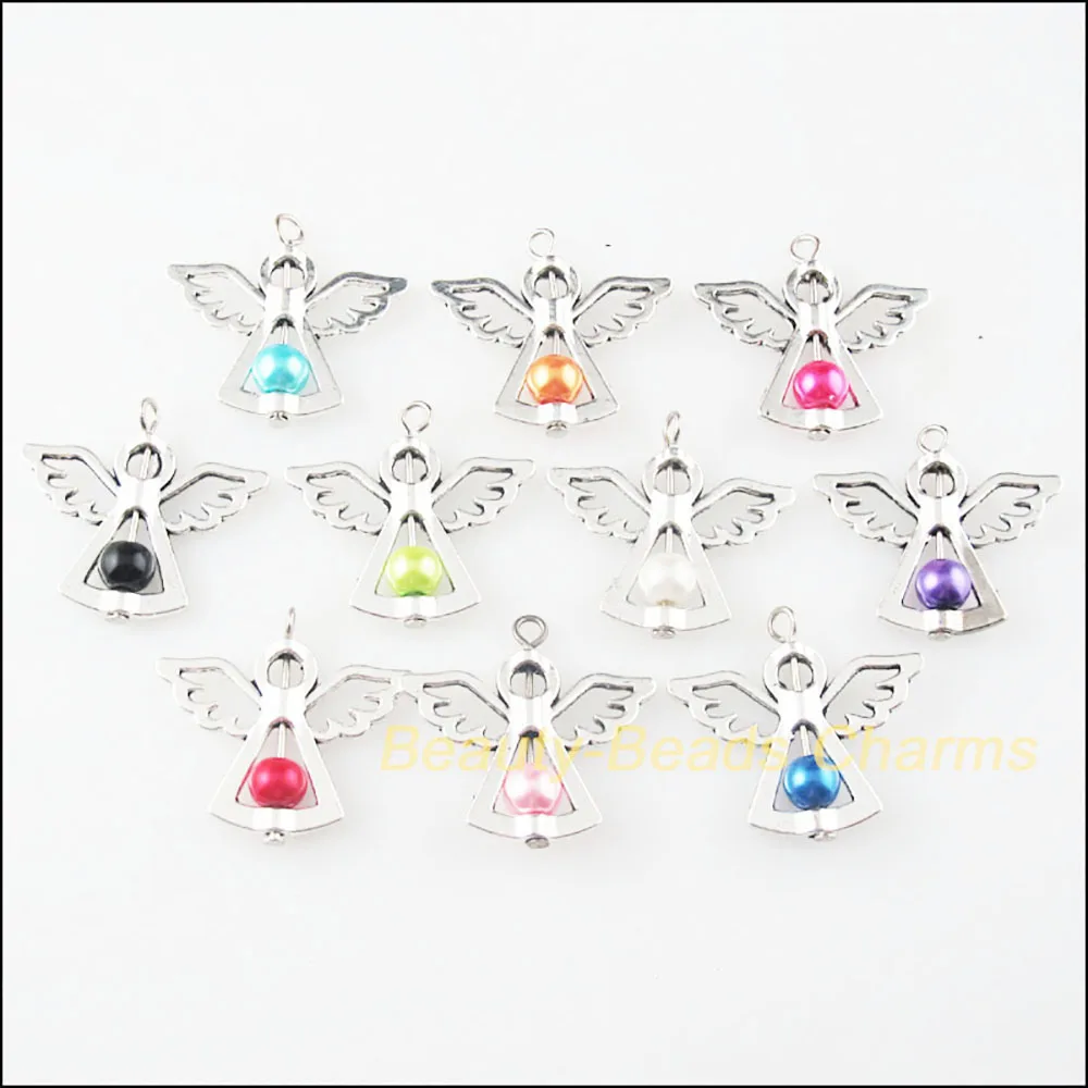 10Pcs Mixed Dancing Glass Angel Wings Charms Pendants 29x37mm