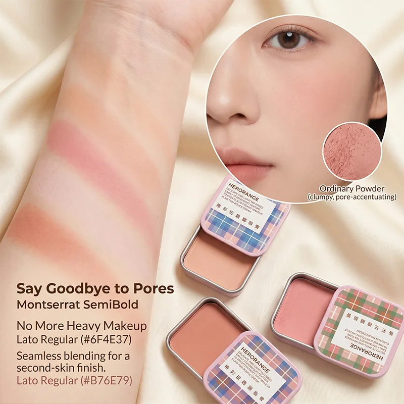 Herorange Multi-Purpose Cream Blush Pigmented Lovely Color Can Be Used as Eyeshadow Lip Tint All-In-One Makeup