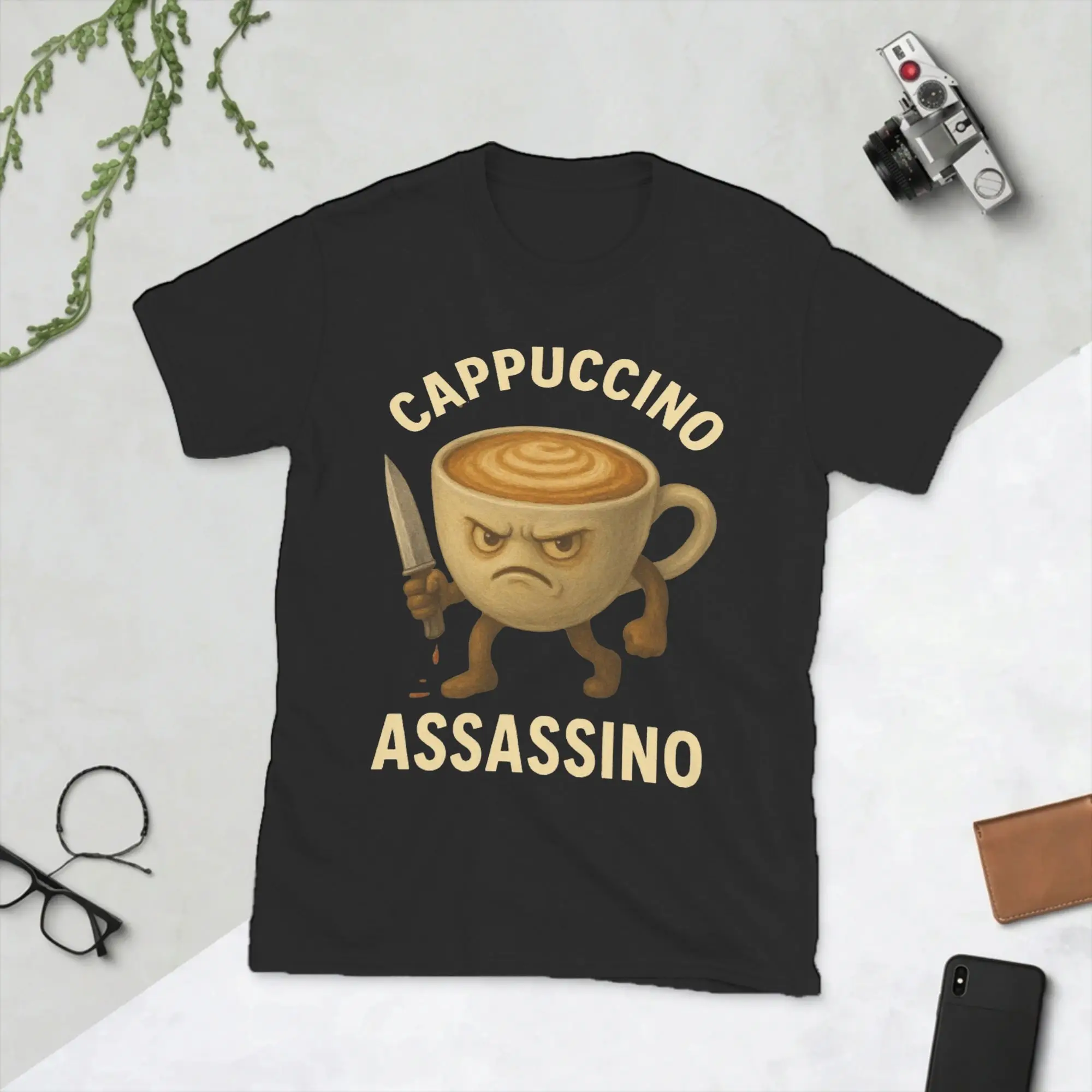 CAPPUCCINO ASSASSINO Italian Brainrot Men's T Shirts  Funny Tee Shirt Short Sleeve Crew Neck T-Shirt 100% Cotton Adult Clothing