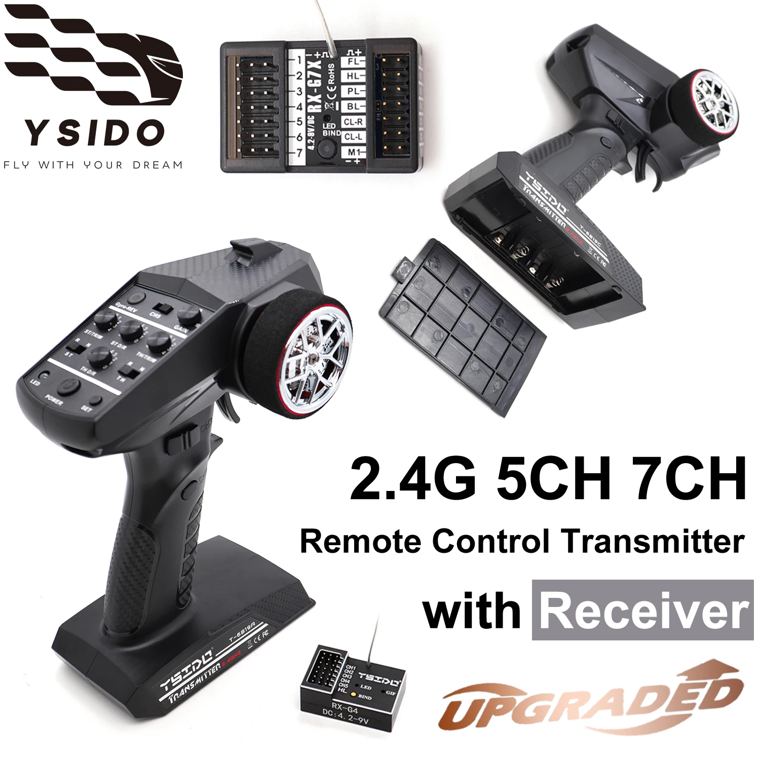 

YSIDO 2.4G 5CH 7CH Remote Control Digital Radio Transmitter with RX-G7X / RX-G4 Receiver for RC Car Boat Model Upgrade Parts