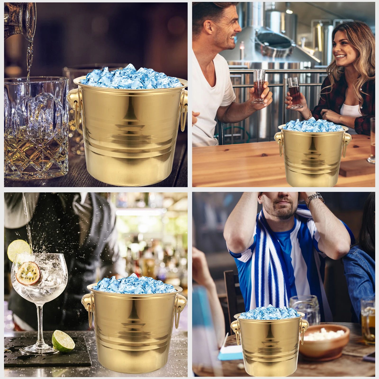 

Stainless Steel Ice Bucket Rose Gold KTV Tanker Beer Bucket Bottle Holder RustProof Container Bar Tool