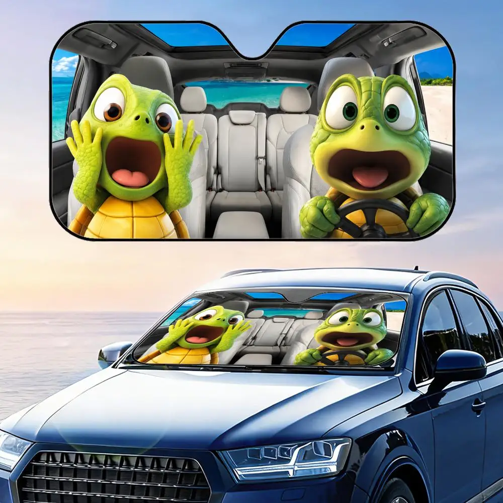 Funny The turtle drives a car Sun Visor Foldable Universal Car Windshield Sun Shade UV Protection Heat Insulation Foldable Cover