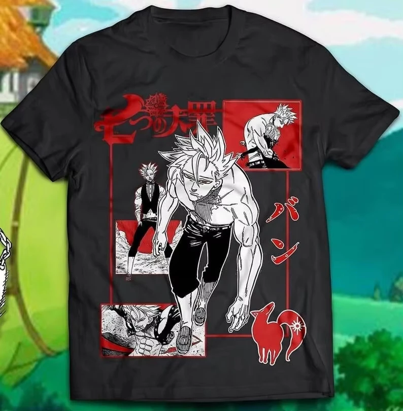 Escanor-Camiseta con estampado gráfico de Anime japonés, ropa informal de lana suave y transpirable de gran tamaño, Top con estampado divertido
