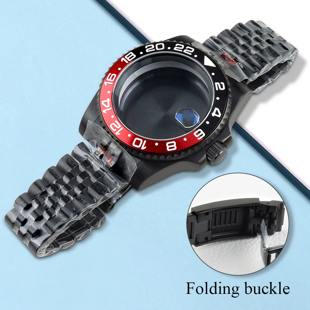 NH35 Black PVD Watch Case 40mm and Jubilee Strap for Seiko NH34 NH35 NH36 movement 28.5mm Dial Sapphire Glass GMT SUB Yacht Case