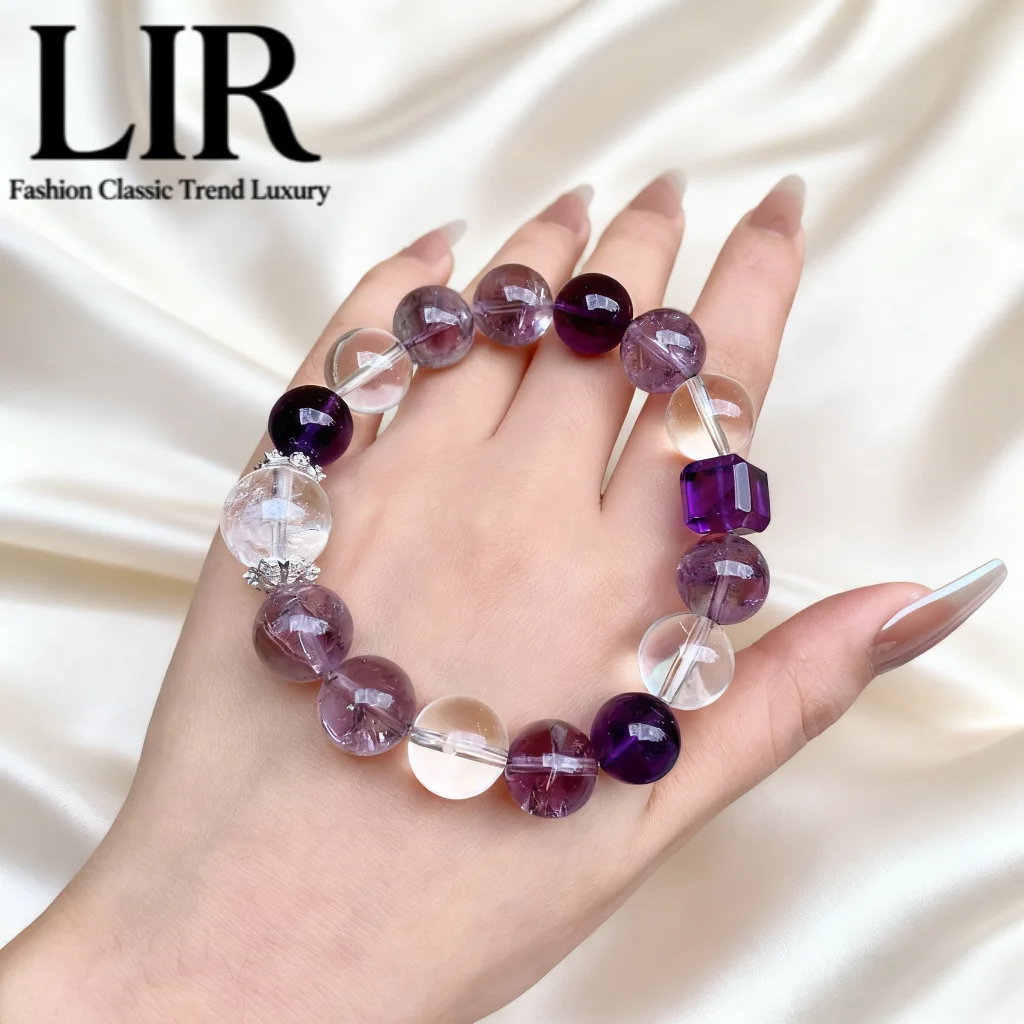 

Feng Shui Crystal Bracelet Nine Purple Li Fire Amethyst Clear Crystal INS Multi Gem Luck Wealth Health With AppraisalCertificate