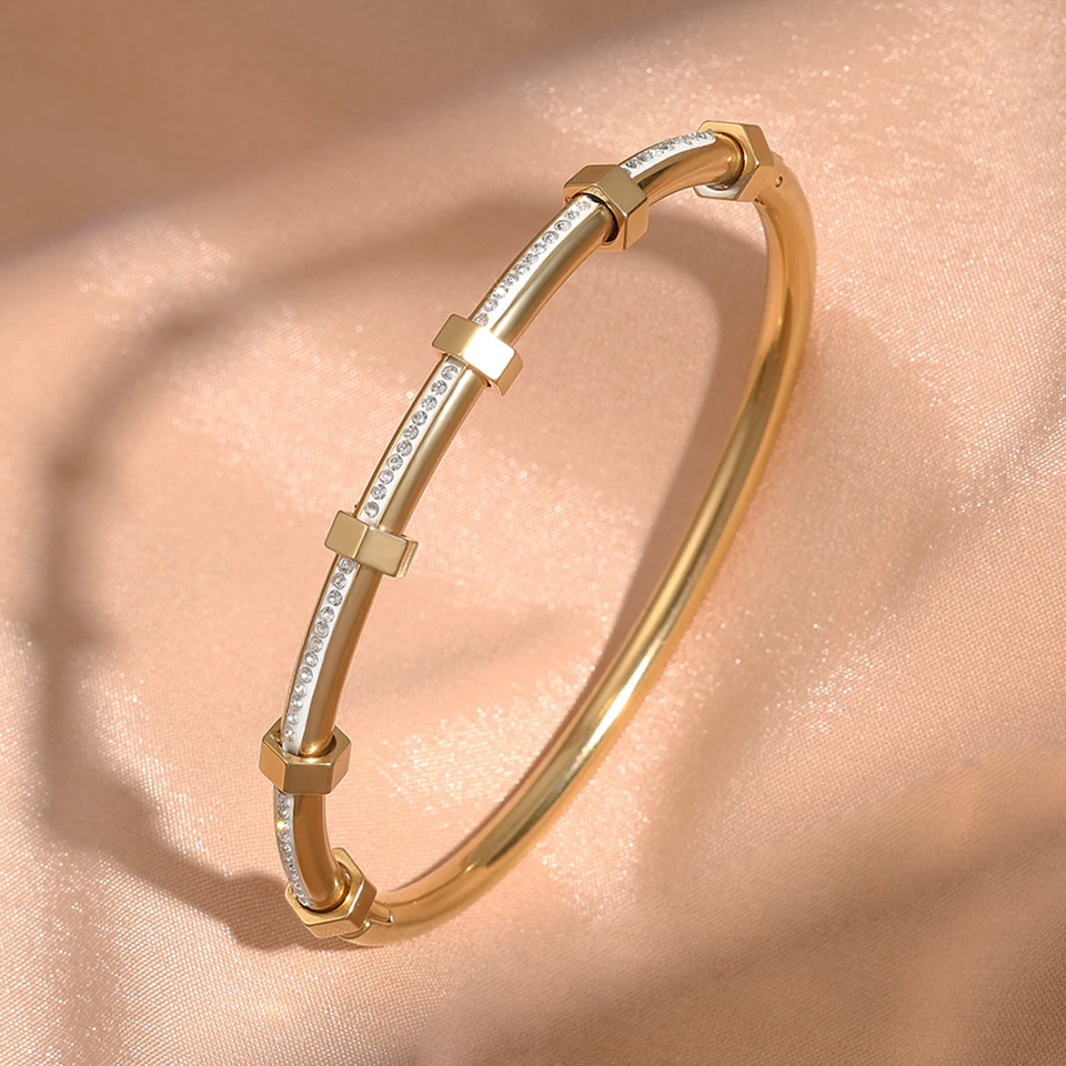 Yupsk Classic Waterproof Titanium Steel Bracelet Shiny Crystal Nail Bangle White Gold Color Trendy Jewelry Gift for Women image 2