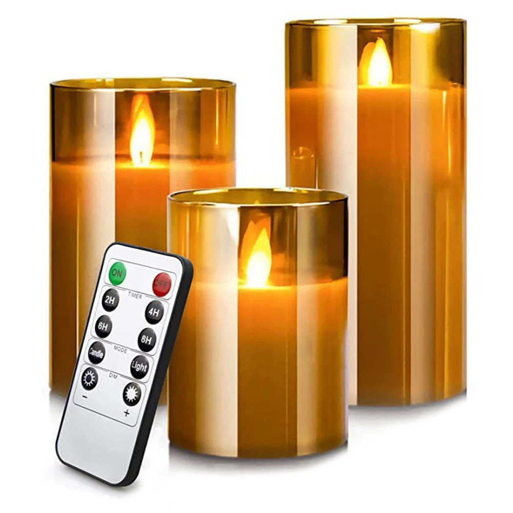 

3Pcs LED Flameless Pillar Candle set Adjustable Brightness Flickering Moving Wick Real Wax Remote controlled