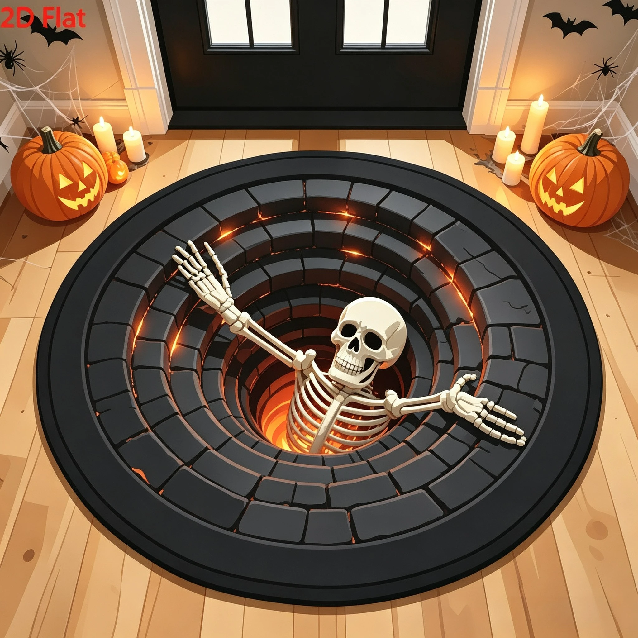 Halloween Area Rugs 3D Illusion Pit Lava Skeleton Black Bricks Back Door Office Festive Home Decor Floor Mat Large Carpet