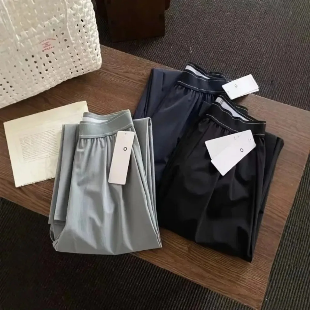 Neue elastische hohe Taille Casual Sporthose einfarbig amerikanischen Stil Hosen 2026 Mode High Street Sommer gerade Hose