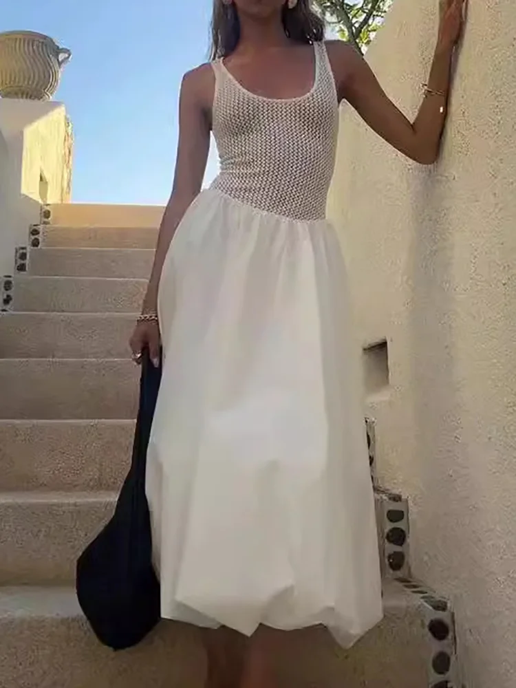 새로운 해변 스타일 할로우 시어 파티 원피스, 여성용 민소매, 섹시하고 우아한 맥시 원피스, 백리스 스파게티 스트랩, 여성용 원피스, 여름