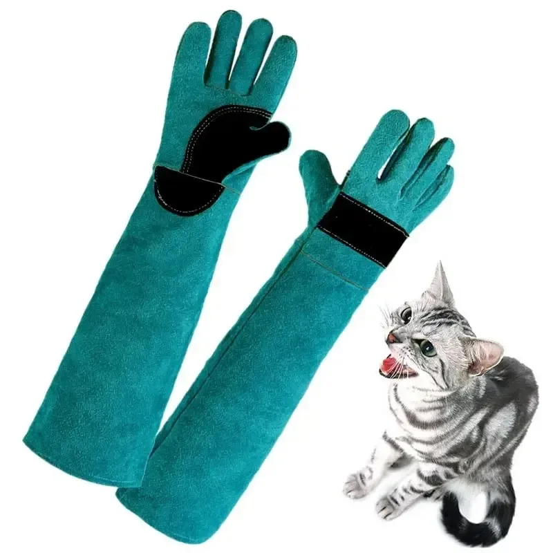 Guantes de seguridad antimordeduras para atrapar perros, gatos, reptiles, animales, piel de vaca gruesa ultralarga, guantes protectores para agarrar morderse