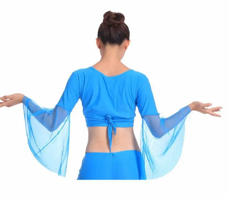 Hot popular sexy women chiffon lake blue belly dance tops dancing costume dress on sale practice t shirt for belly dancing