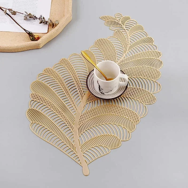 PVC Leaf Hollow Oil Water Resistant Nordic Non-slip Kitchen Placemat Coaster Insulation Pad Dish Coffee Table Mat Home Decor