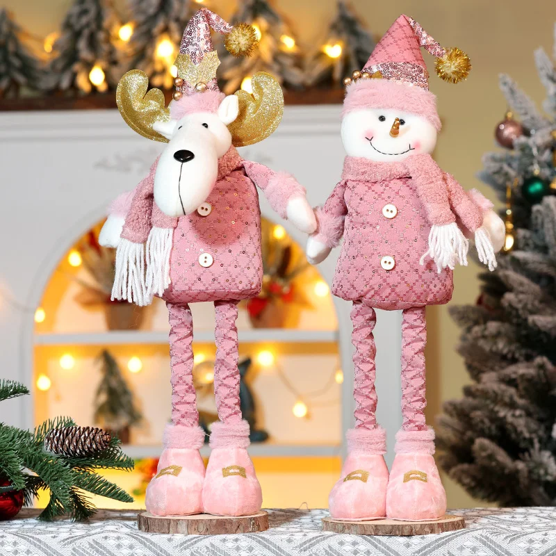 1PCS  Pink Plush Toys Telescopic Long Legged Elk Snowman Christmas Room Props Decoration Plushies Doll Gifts