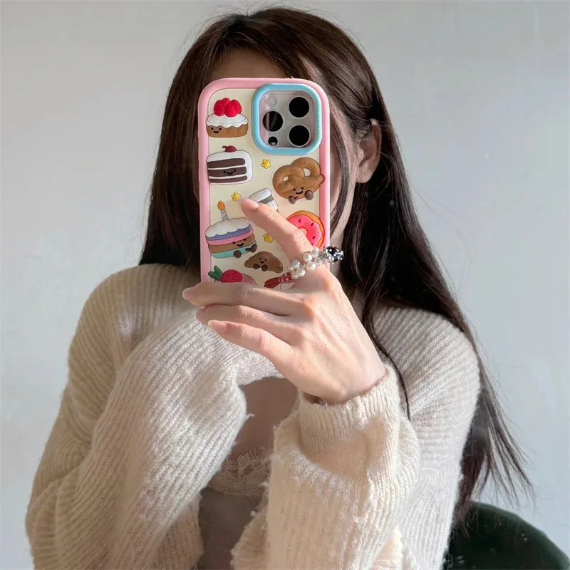

Cute silicone powder edge cake donut phone case for iPhone 12 13 14 15 16 promax