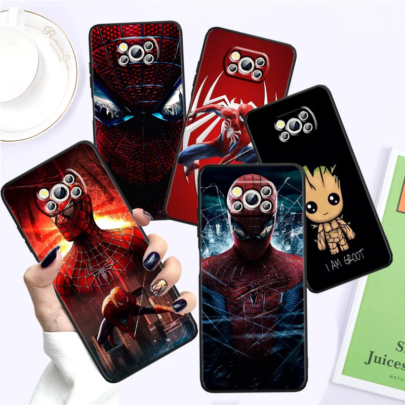 

Marvel Hero Spiderman Iron Man For Xiaomi Mi Poco F5 F4 F3 X6 X5 X4 X3 M6 M5 M5S M4 M3 C65 Pro GT NFC 5G Black Funda Phone Case