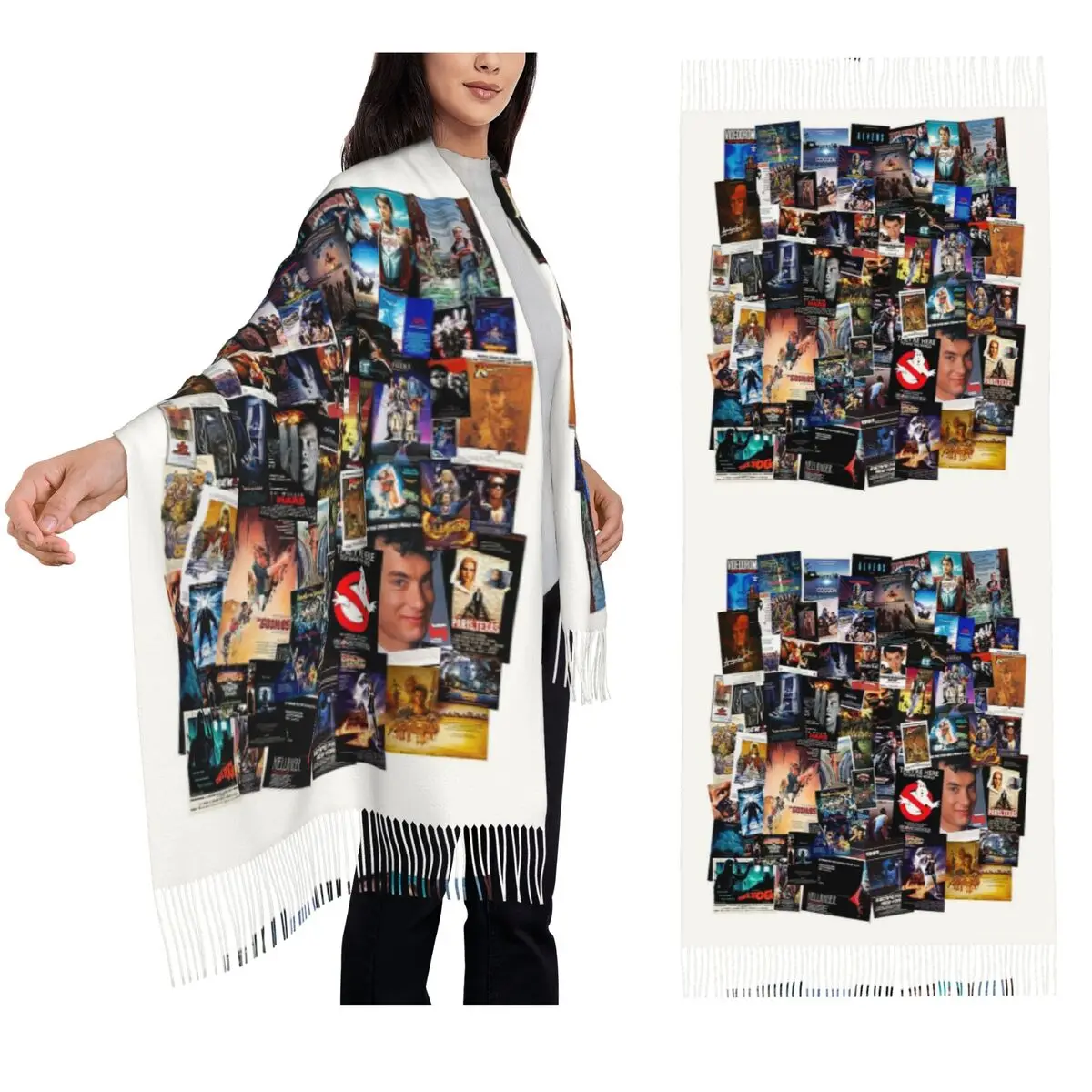 

Шарф из фильма 1980-х годов, шарфы с кисточками для женщин, мягкие теплые шали и накидки, большая осенне-зимняя шаль