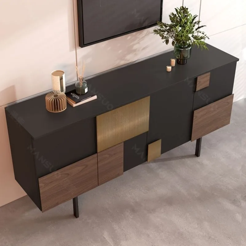 サイドキャビネット食事準備ロッカーデザイナーハイセンスブラックウォールナット無垢材リビングルーム玄関キャビネット