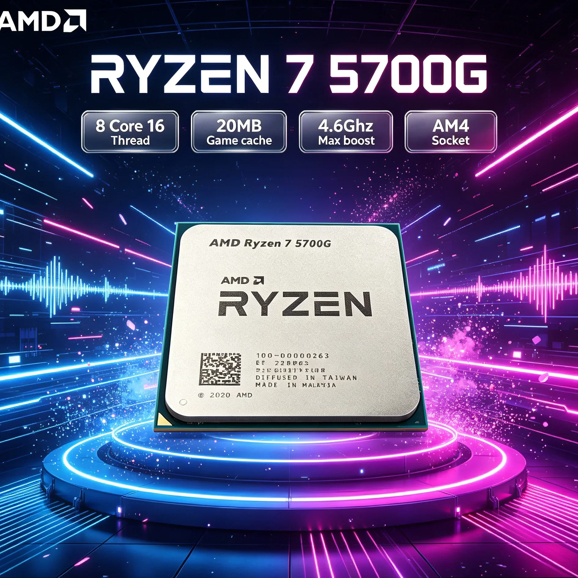 AMD Ryzen 7 5700G Programming & Compiling CPU, AM4 8-Core 16-Thread Desktop APU 4.6GHz Boost 65W, No Cooler