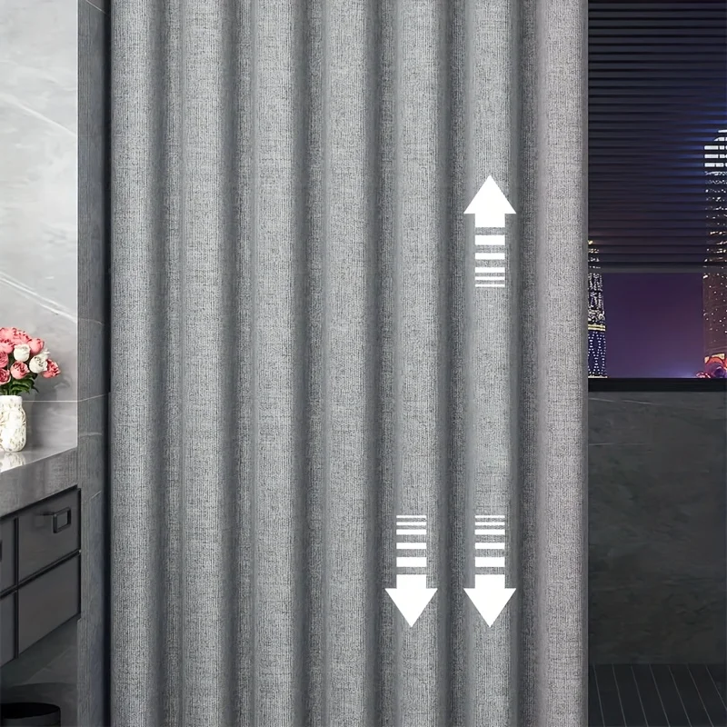 Linen Shower Curtain with Built-In Hooks Dry Wet Separation No-Drilling Required Decorative Bathroom Elegance Linen Fabric - view 4