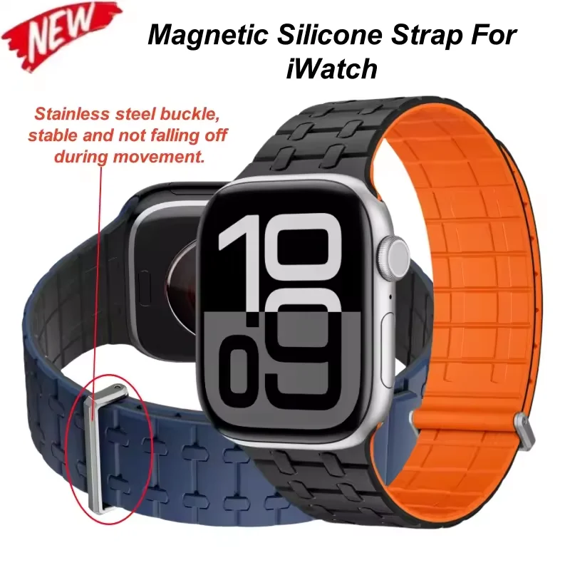 

Magnetic Silicone Band for Apple Watch Ultra 2 49mm 44mm 40mm 46mm 42mm 41mm 45mm Strap Bracelet IWatch Series 10 9 8 7 6 SE 5 4