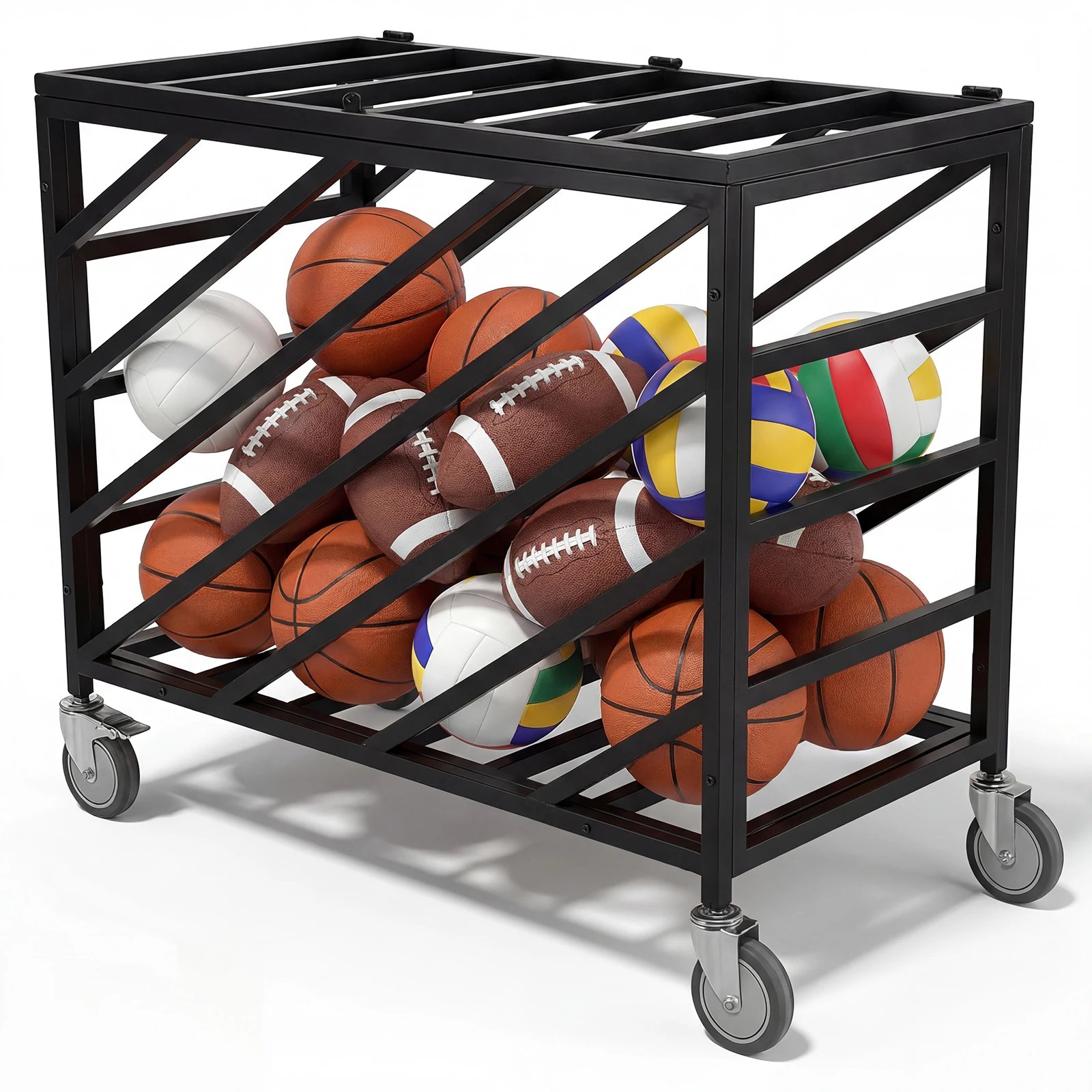 Ball Storage Cart with Wheels Basketball Storage Bin with Lockable Lid for Gyms Schools Clubs Indoor and Outdoor