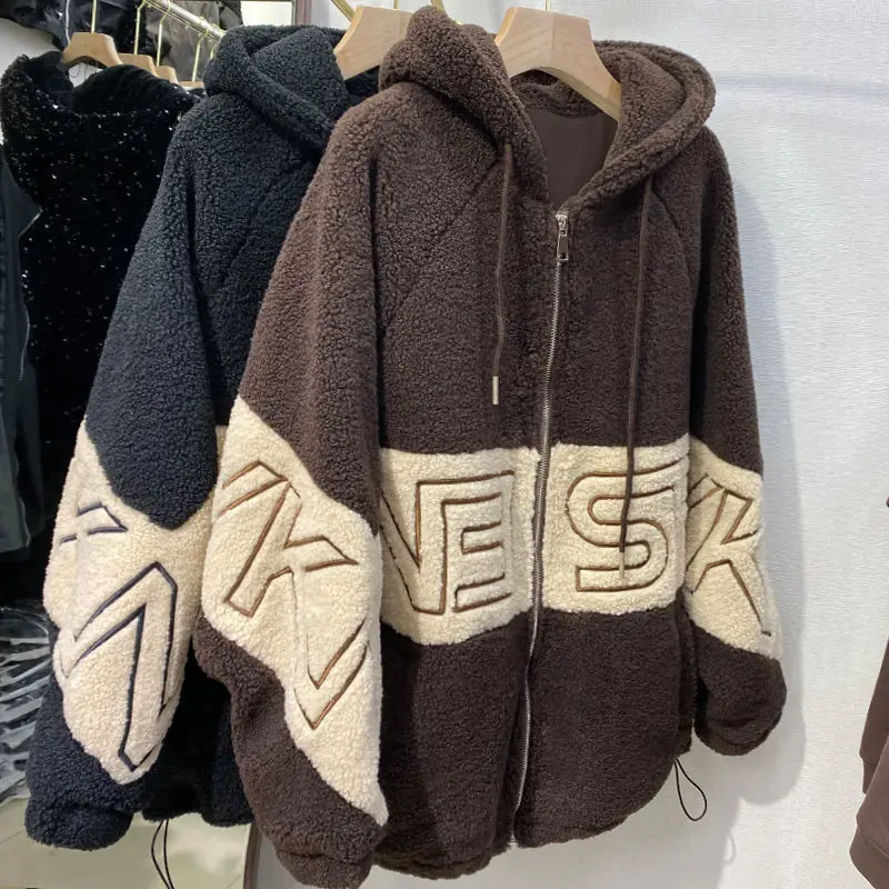 Tamanho extra grande outono inverno novo sle quente cordeiro veludo moletom solto casual algodão jaet para mulheres tamanhos grandes