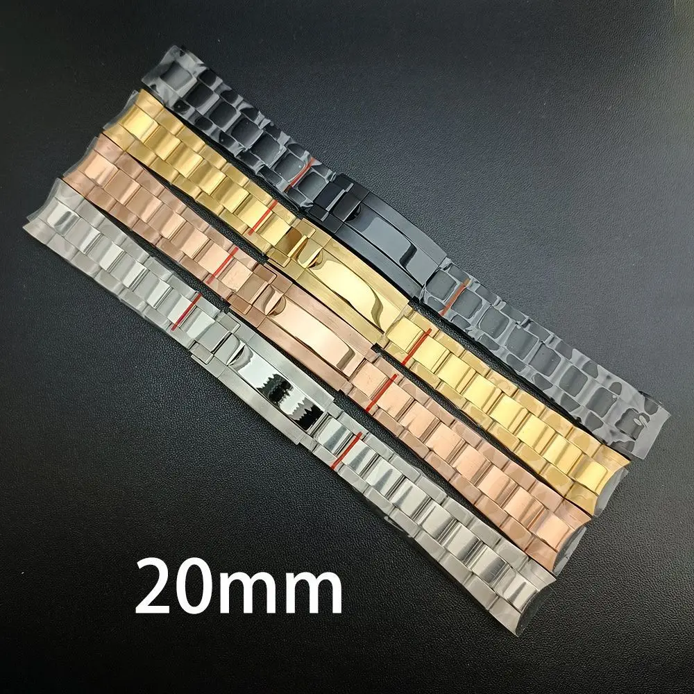 

20mm stainless steel strap For NH35 VK63 Case silver black gold rose gold Watch Strap Men's Watch Parts