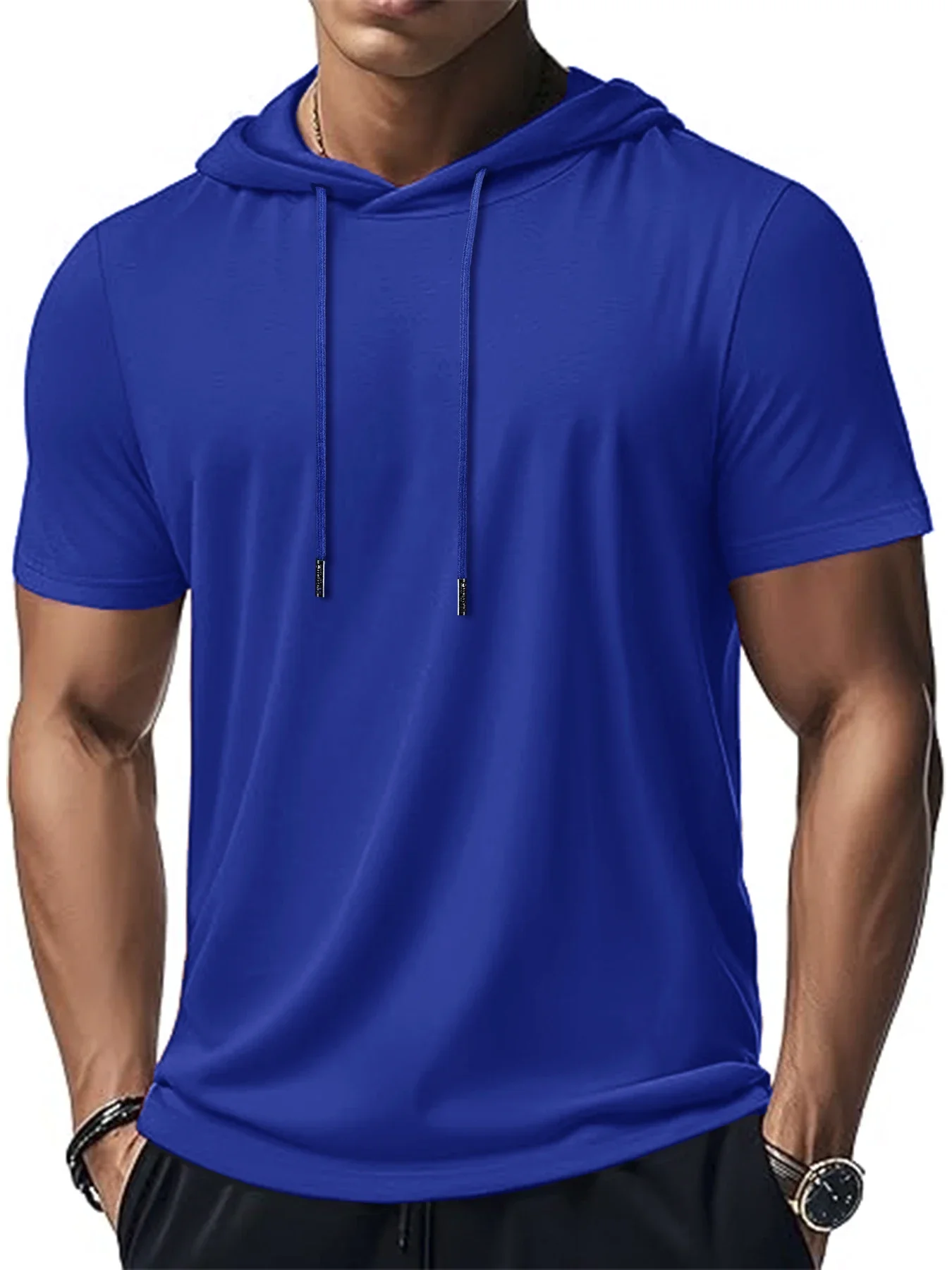 Men's Trendy And Fashionable Thin Style Breathable Loose Outdoor Running Casual Top Sports Short Sleeved T-shirt Hooded Style image 3