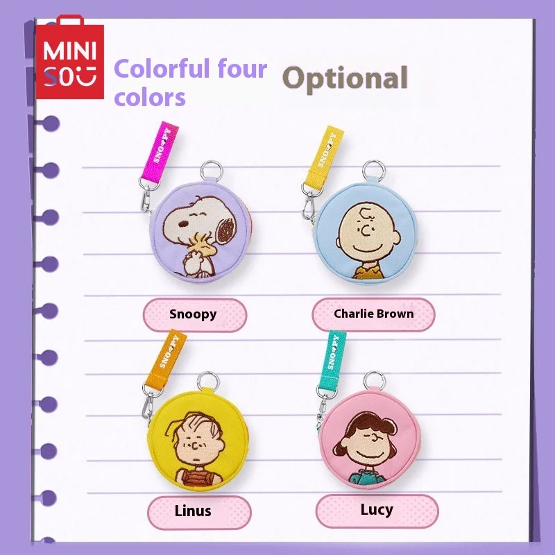 Nuevo Anime Snoopy dibujos animados Snoopy pequeño monedero con cremallera bolsa de almacenamiento pequeña portátil bolsa de almacenamiento redonda de la serie Life colorida