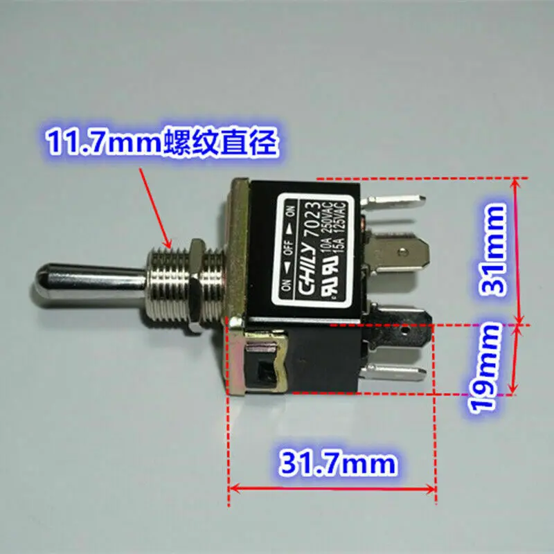 CHILY 7023 Toggle Switch 10A250VAC 15A125VAC 6PIN ON/OFF/ON Rocker Toggle Switch Diameter of thread 11.7mm