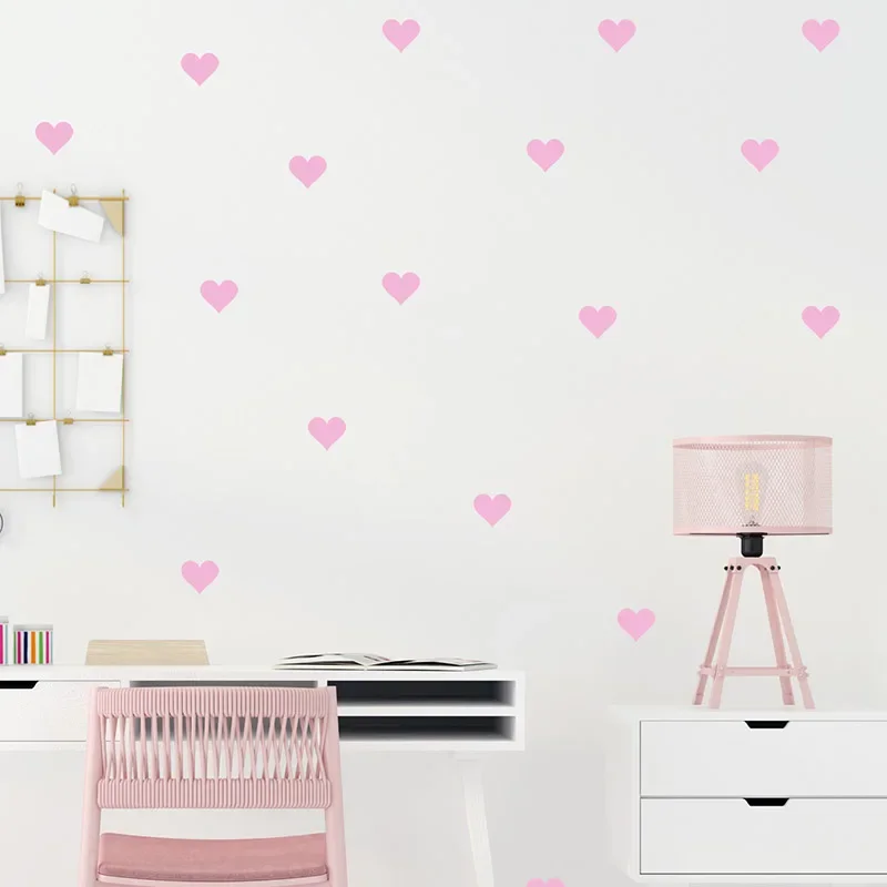 54pcs/set 5cm Soft Pink Heart Shape Wall Stickers for Kids Room Baby Nursery Room Wall Decals Bedroom Girl Room Home Decor Vinyl