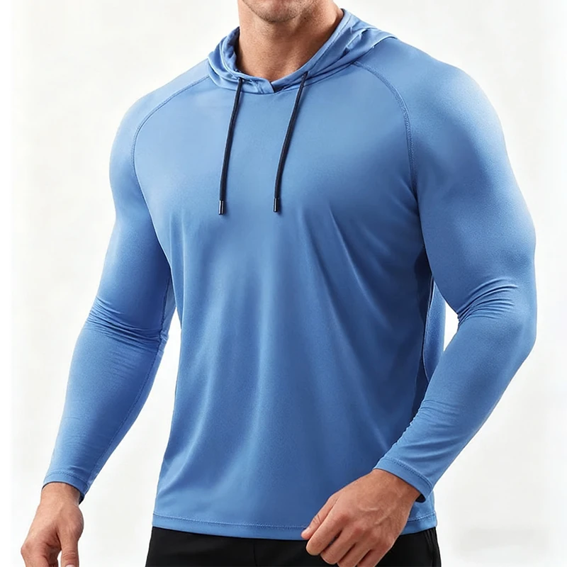Running Long Sleeve T Shirt Men Sportswear Hooded T-shirt Elastic Jersey Gym Fitness Male Tops Tee Training Sport Tracksuit Men image 4