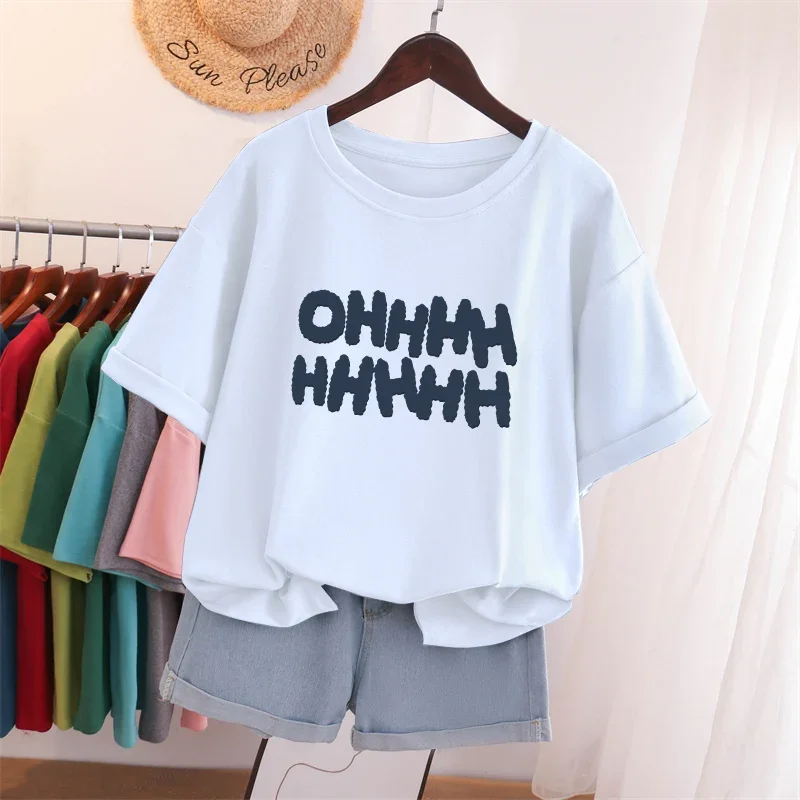 EBAIHUI 100 Algodão L-5XL Plus Size T Shirt Dos Desenhos Animados Impressão Tshirt de Manga Curta Top Verão Kawaii Casal Das Mulheres O Pescoço T Camisas