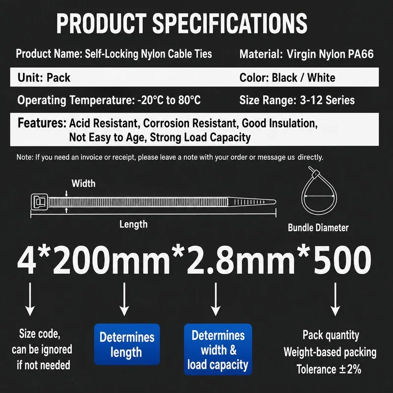 100pcs 3*100*4*200*8*350 Self-locking Plastic Cable Ties Nylon Zip Ties