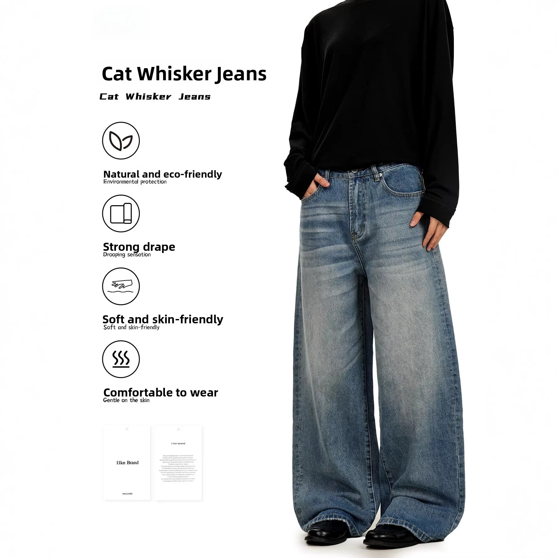 

American Retro Waed Blue Straight Leg Jeans Men Women Loose Casual Wide Leg Pants Daily Wear Loose Fit Straight Jeans